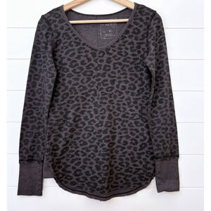 Free People We The Free Leopard Print Thermal Long Sleeve Top Raw Hem Size XS